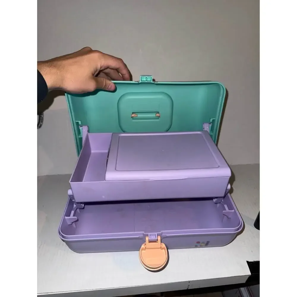 Vtg Caboodles Make Up Case Model 5625 Teal Purple Mirror 2 Tier Vanity Travel
